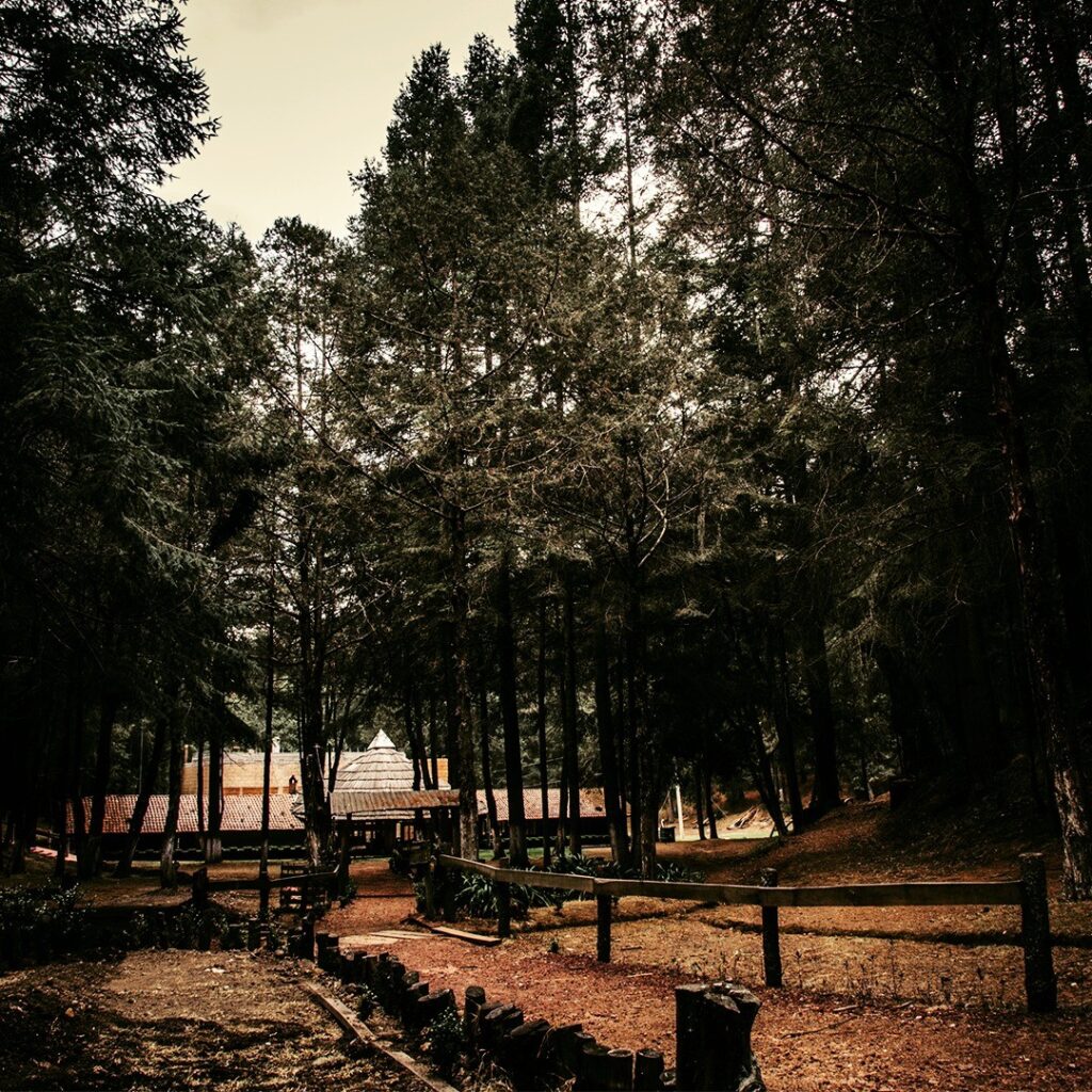 Vista a restaurante de Piedra Canteada en el santuario de Nanacamilpa